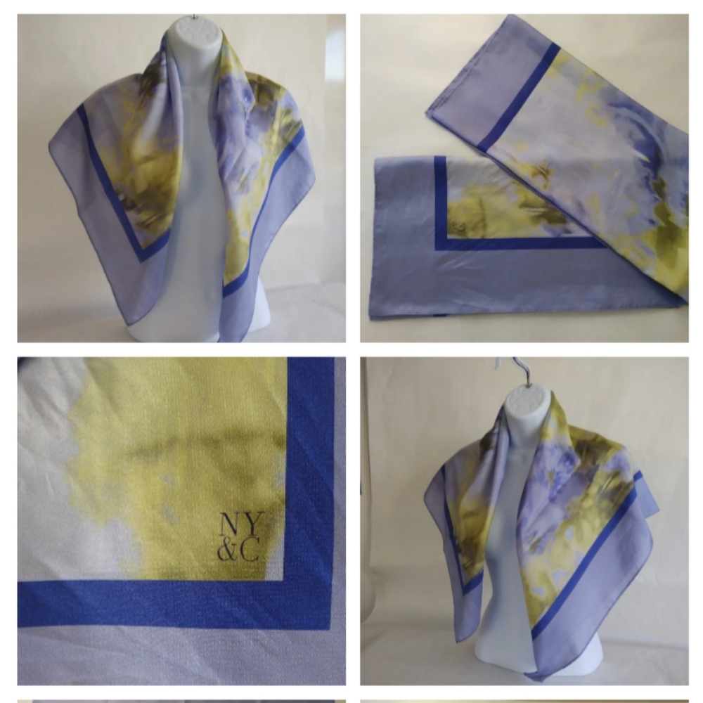women's NY&Co. Scarf, lavender and purple trim with abstract yellow and purple w